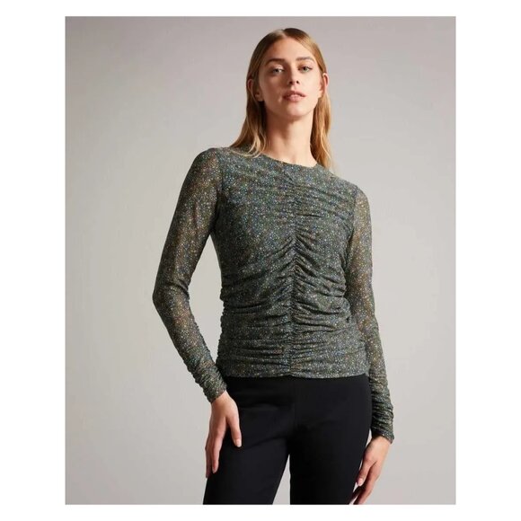 Ted Baker | Savannn Ruched Floral Mesh Top - Picture 2 of 12